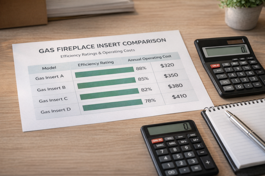 Gas fireplace inserts efficiency ratings comparison chart