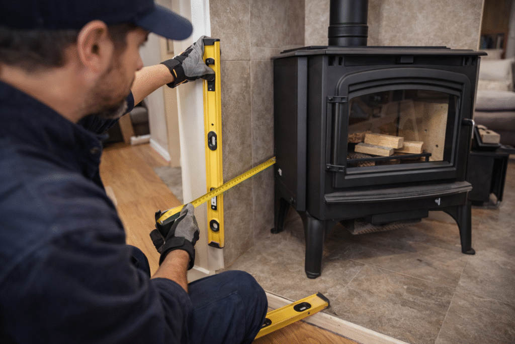 certified technician installing EPA-compliant wood stove meeting 2026 wood stove regulations