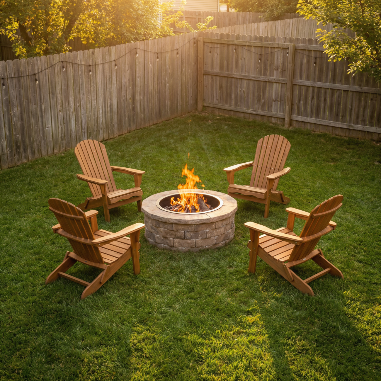 best fire pit setup for small backyard with stone seating area