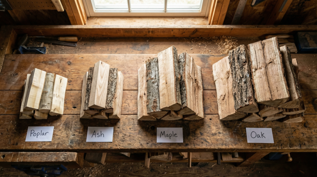 Poplar wood BTU comparison chart with common firewood types