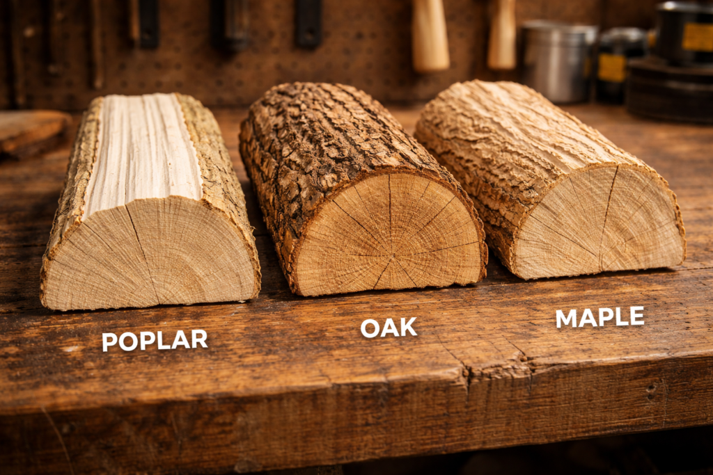 Poplar wood density comparison with oak and other hardwoods