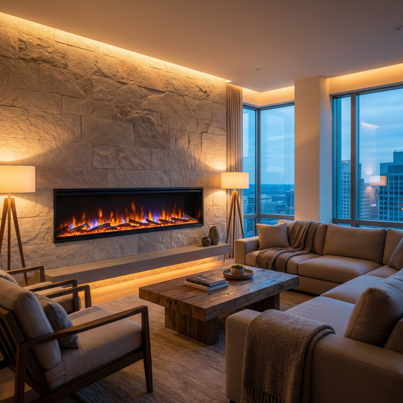 best electric fireplaces 2026 modern living room with realistic flame effects and cozy ambiance