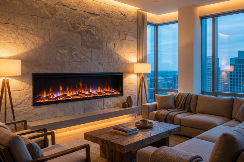 best electric fireplaces 2026 modern living room with realistic flame effects and cozy ambiance